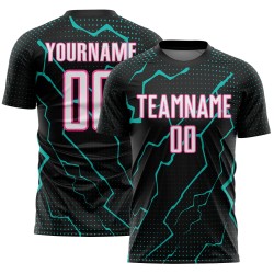 White Jersey Lightning Aqua-Pink Black Sports Custom Uniform Soccer Sublimation