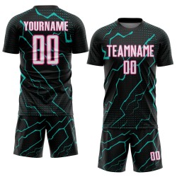 White Jersey Lightning Aqua-Pink Black Sports Custom Uniform Soccer Sublimation White Jersey Lightning Aqua-Pink Black Sports Custom Uniform Soccer Sublimation