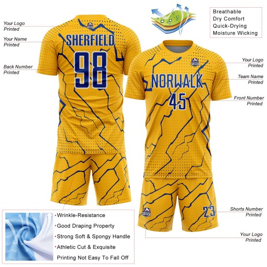 Jersey Lightning Royal-White Uniform Custom Sublimation Soccer Sports Gold Jersey Lightning Royal-White Uniform Custom Sublimation Soccer Sports Gold