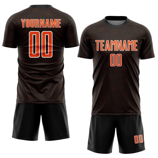Sublimation Sports Uniform Soccer Black Shape Custom Geometric Jersey Orange-White Sublimation Sports Uniform Soccer Black Shape Custom Geometric Jersey Orange-White