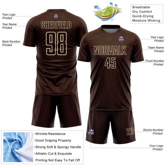 Brown Shape Sports Jersey Cream Sublimation Custom Soccer Geometric Uniform Brown Shape Sports Jersey Cream Sublimation Custom Soccer Geometric Uniform